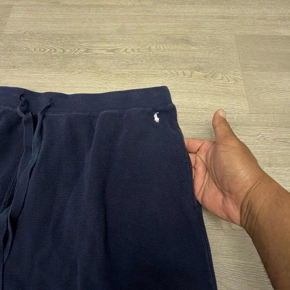 Polo Ralph Lauren Lounge Pants Mens 2XL Blue Waffle Knit Cotton Drawstring Logo